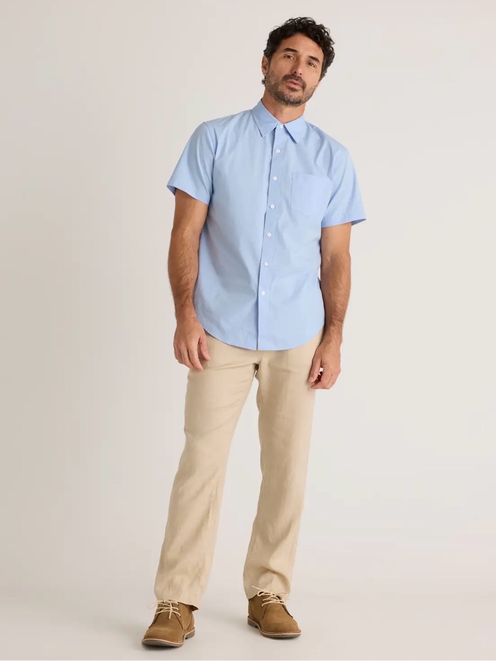 NWT Quince Men's Short-Sleeve Button-Down Shirt in Light Blue size L - Picture 2 of 11